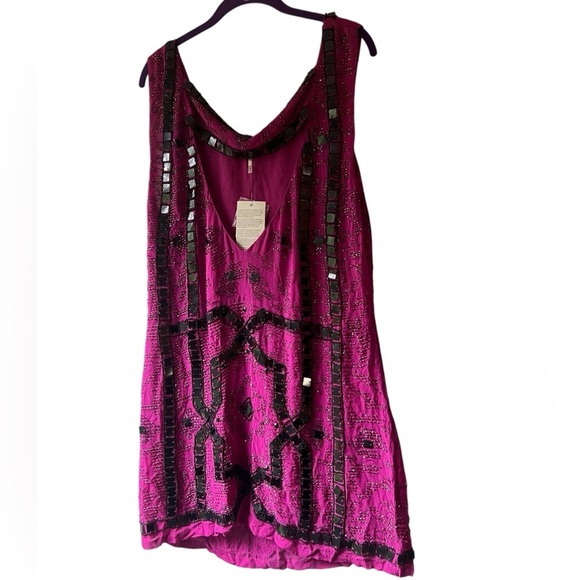 Free People fuschia purple speak easy tunic dress fully beaded - Picture 4 of 16